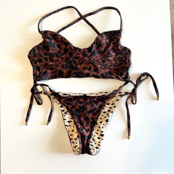 PQ Swim Swim Pq Swim Leopard Bikini Reversible Side Tie Bottoms